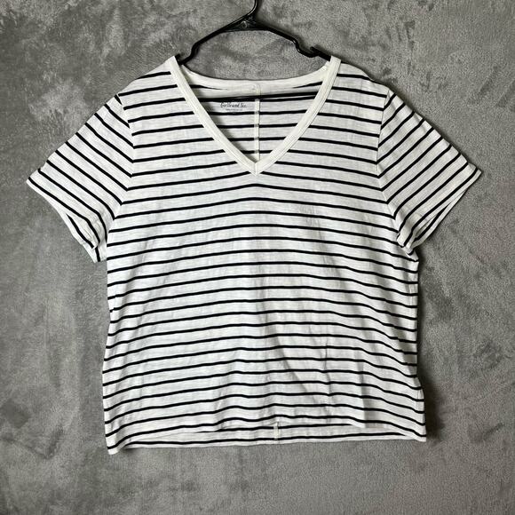 J. Crew Tops - J.Crew Striped Girlfriend V-neck Tee White Navy Size 2X Cotton Nautical New